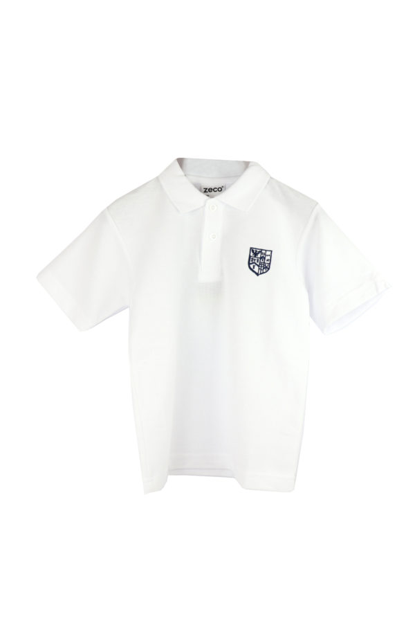 White Polo Shirt/Navy Badge (Unisex)