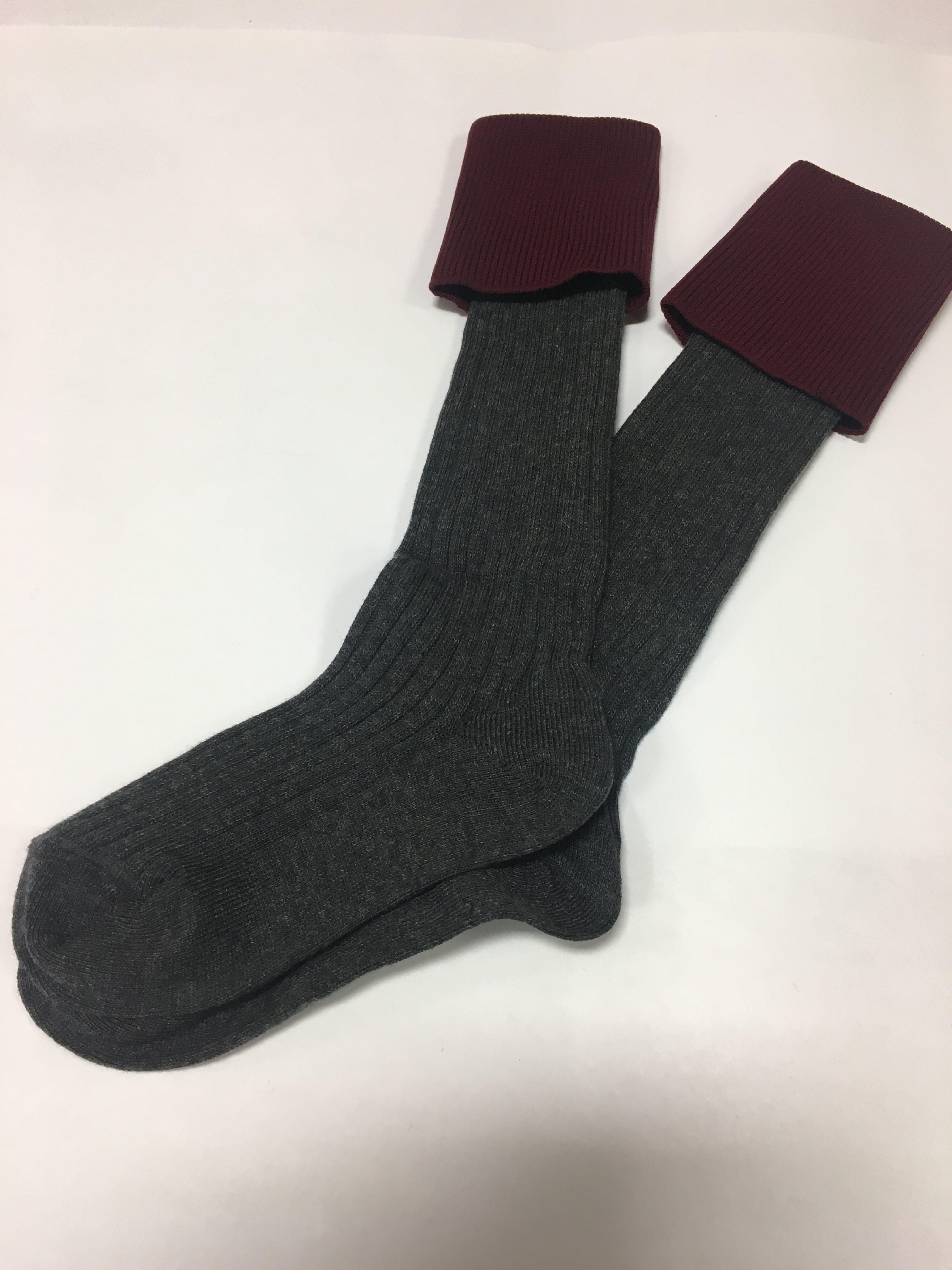 Grey/Maroon Socks For Shorts
