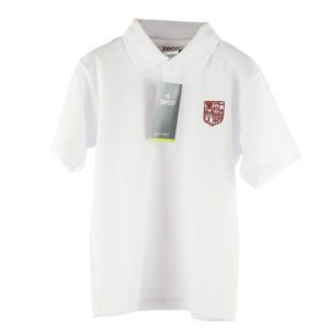 White Polo Shirt/Maroon Badge (Unisex)