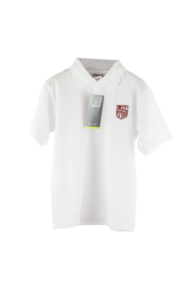 White Polo Shirt/Maroon Badge (Unisex)